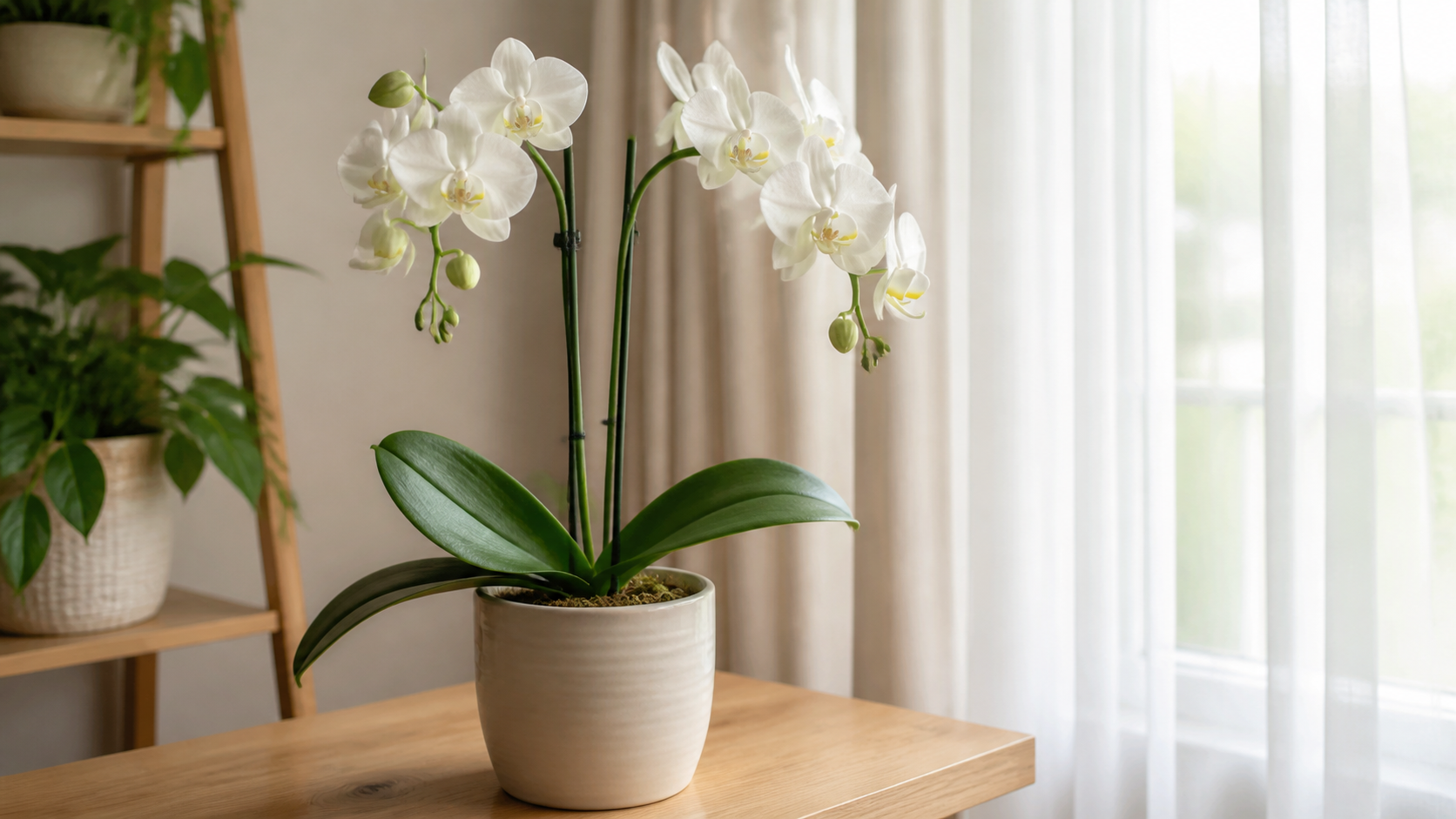 Orquídea junto a janela com luz filtrada